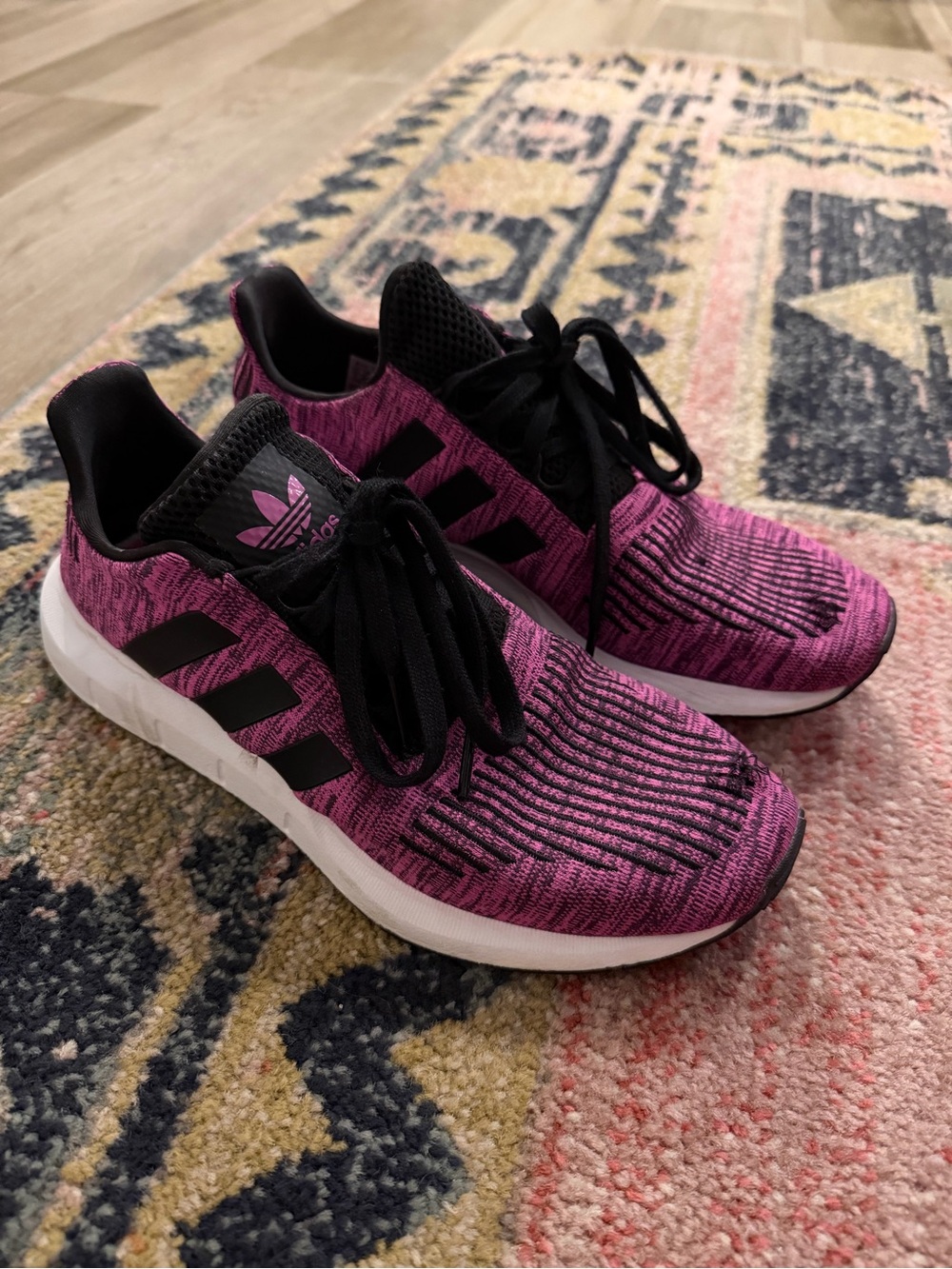 adidas Women’s Pink and Black Knit Running Shoes
